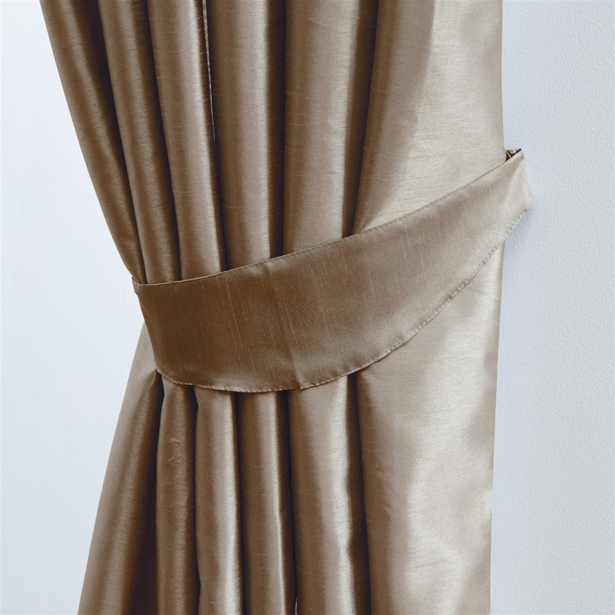 Faux Silk Tape Top Fully Lined Curtains (Mocha)