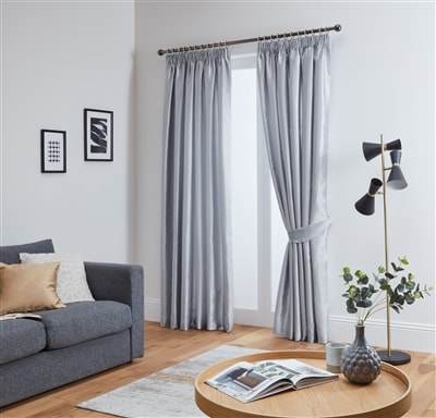 Faux Silk Tape Top Fully Lined Curtains (Silver)