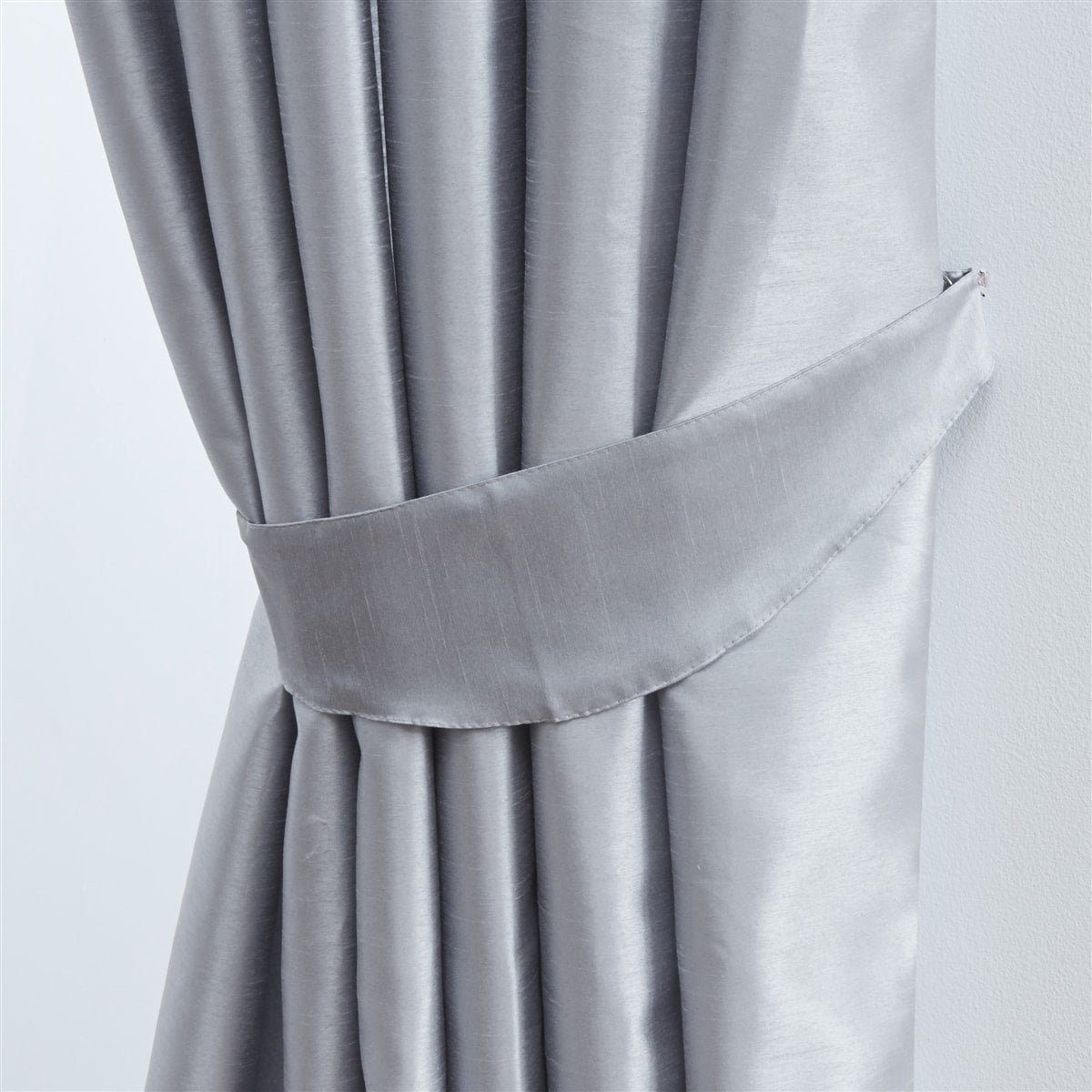 Faux Silk Tape Top Fully Lined Curtains (Silver)