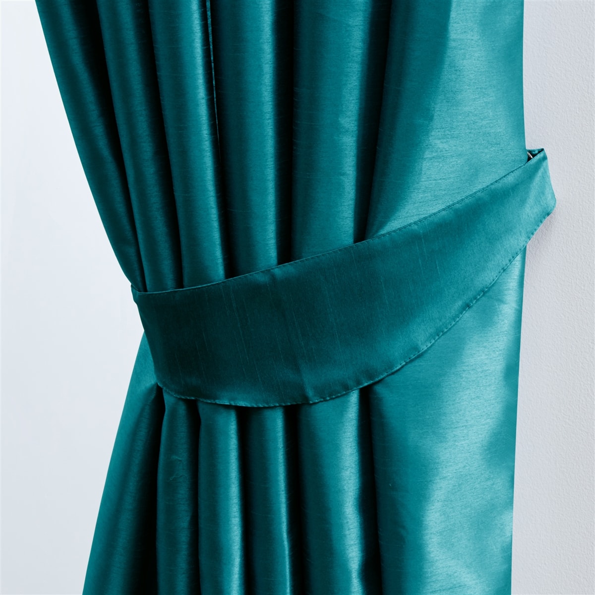 Faux Silk Tape Top Fully Lined Curtains (Teal)