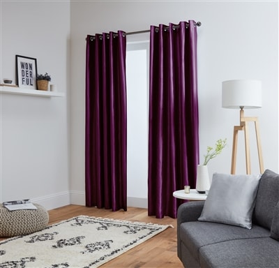 Faux Silk Eyelet Fully Lined Curtains (Aubergine )