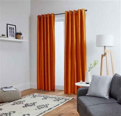 Faux Silk Eyelet Fully Lined Curtains (Orange)