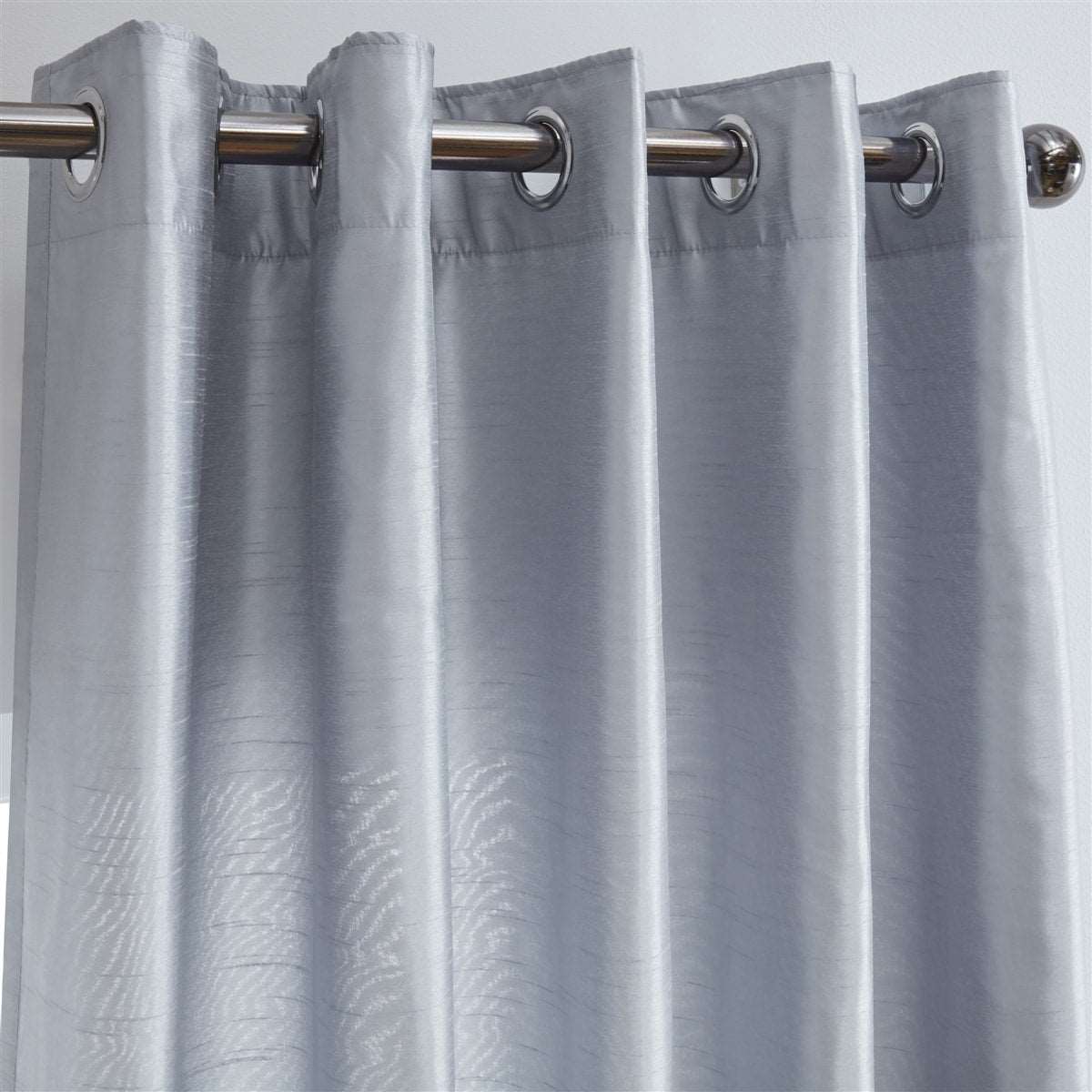 Faux Silk Eyelet Fully Lined Curtains (Silver)