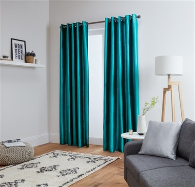Faux Silk Eyelet Fully Lined Curtains (Teal)