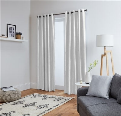 Faux Silk Eyelet Fully Lined Curtains (White)