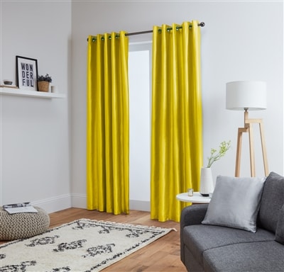 Faux Silk Eyelet Fully Lined Curtains (Yellow)