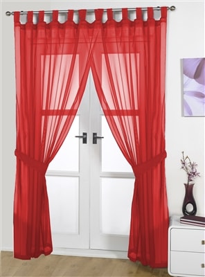 'Opaque Pair' Red Tab Top Voile Panels