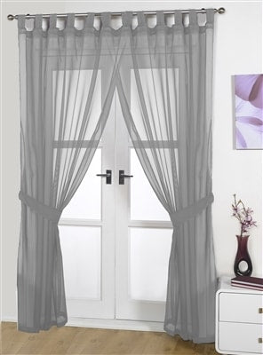 'Opaque Pair' Silver Tab Top Voile Panels