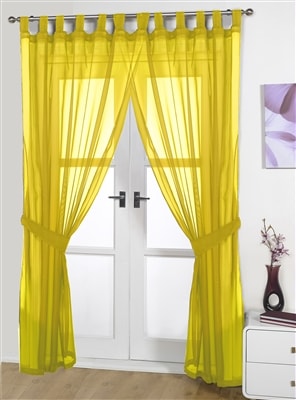 'Opaque Pair' Yellow Tab Top Voile Panels