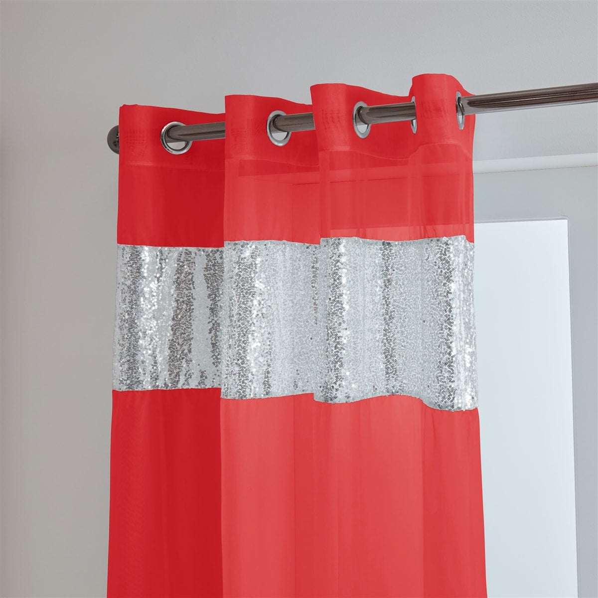 Sparkle Sequin Eyelet Voile Panel (Red)