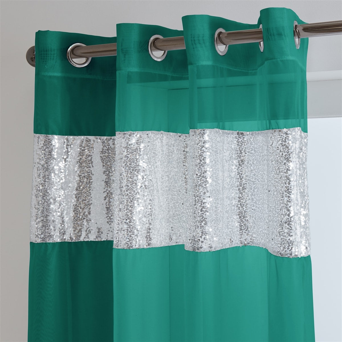 Sparkle Sequin Eyelet Voile Panel (Teal)