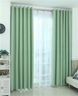 Stars Thermal Blackout Ready Made Eyelet Curtains (Green)