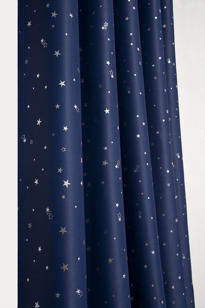 Stars Thermal Blackout Ready Made Eyelet Curtains (Navy)