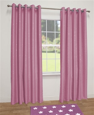 Stars Thermal Blackout Ready Made Eyelet Curtains (Pink)