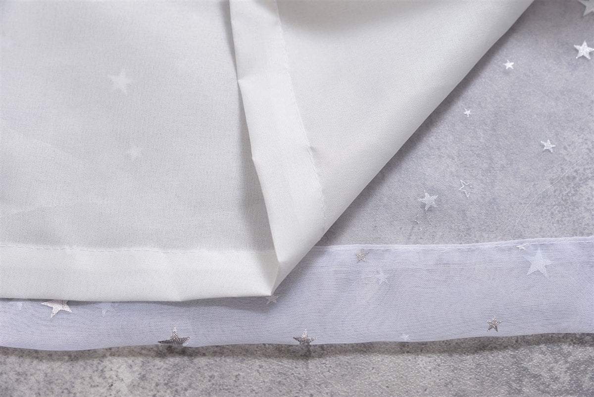 Star Lined Voile Eyelet Curtains (White)