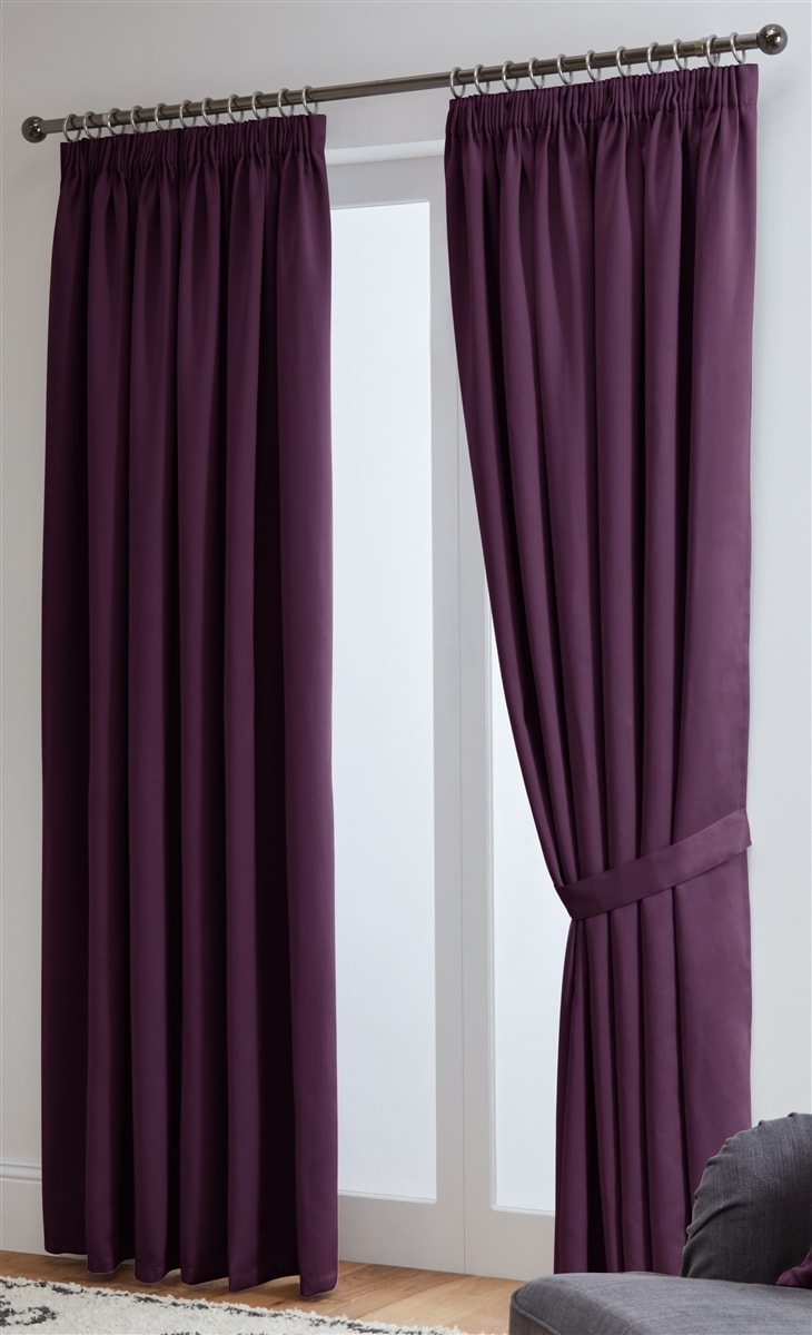 Thermal Blackout Ready Made Tape Top Curtains + Tie Backs (Aubergine)