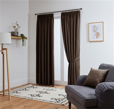 Thermal Blackout Ready Made Tape Top Curtains + Tie Backs (Chocolate)
