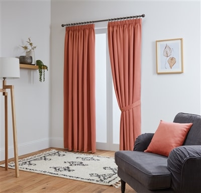 Thermal Blackout Ready Made Tape Top Curtains + Tie Backs (Coral)