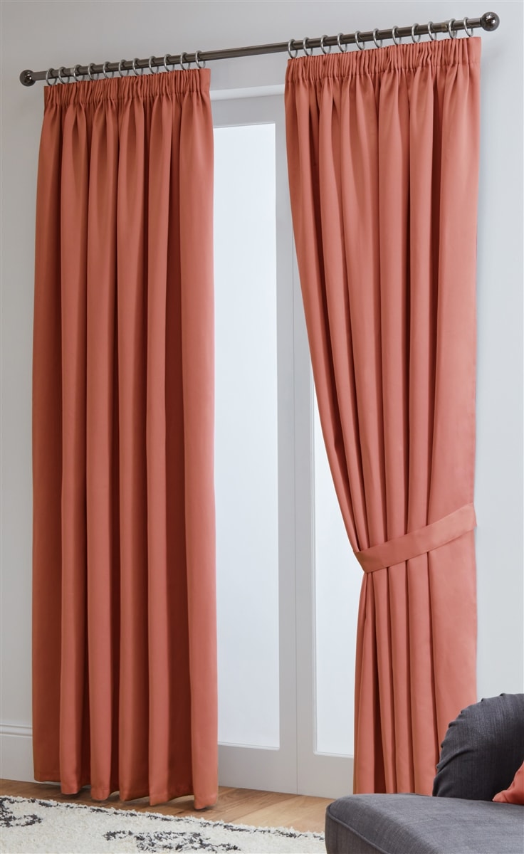 Thermal Blackout Ready Made Tape Top Curtains + Tie Backs (Coral)