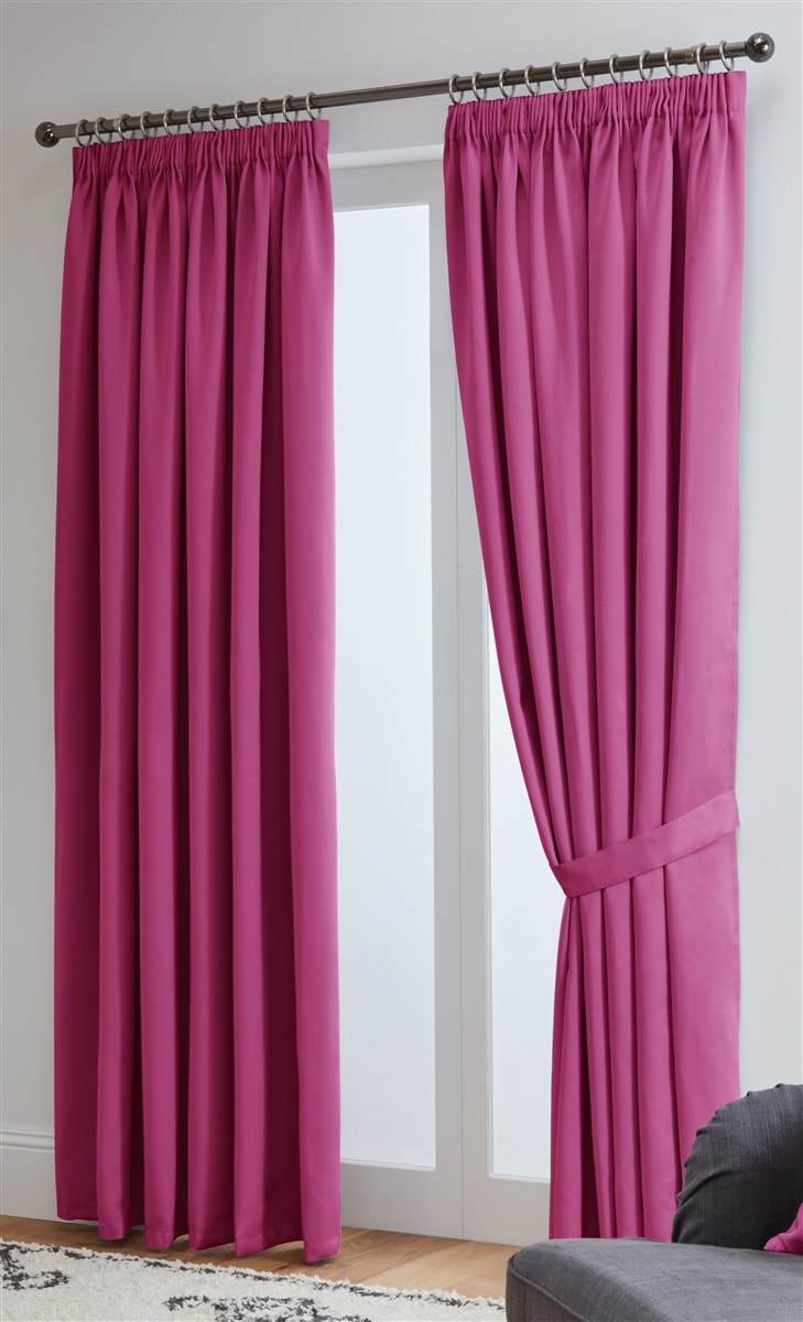 Thermal Blackout Ready Made Tape Top Curtains + Tie Backs (Fuchsia)