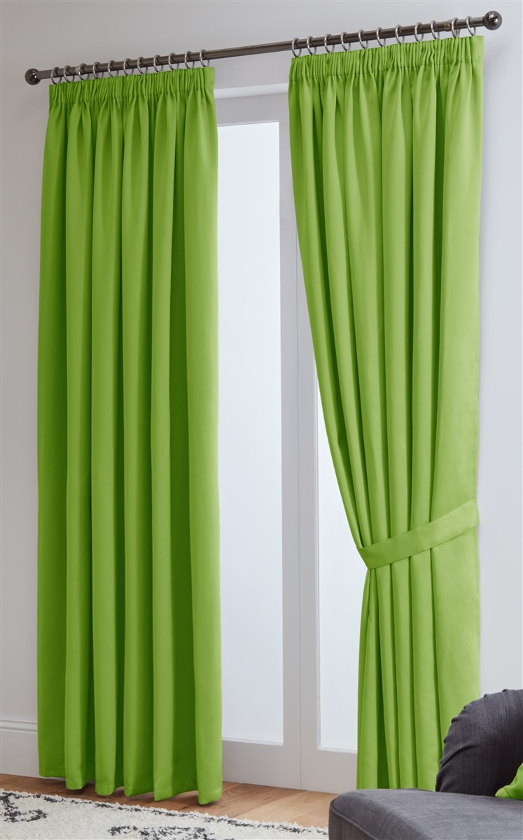 Thermal Blackout Ready Made Tape Top Curtains + Tie Backs (Lime)