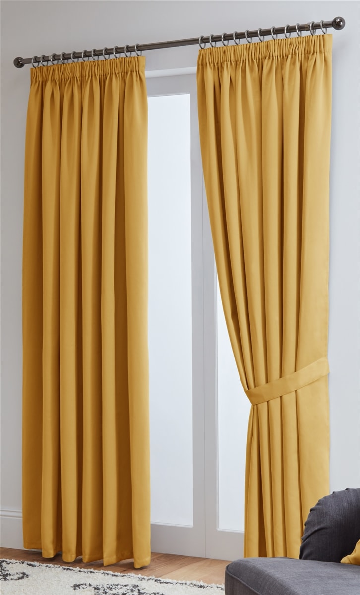 Thermal Blackout Ready Made Tape Top Curtains + Tie Backs (Ochre)
