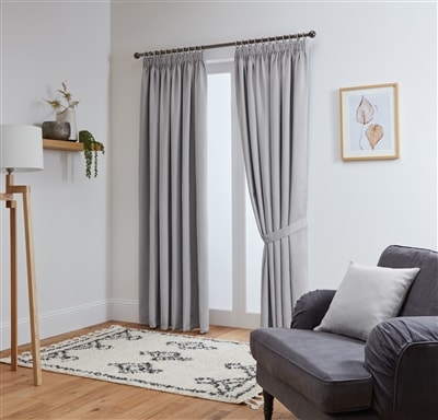 Thermal Blackout Ready Made Tape Top Curtains + Tie Backs (Silver)