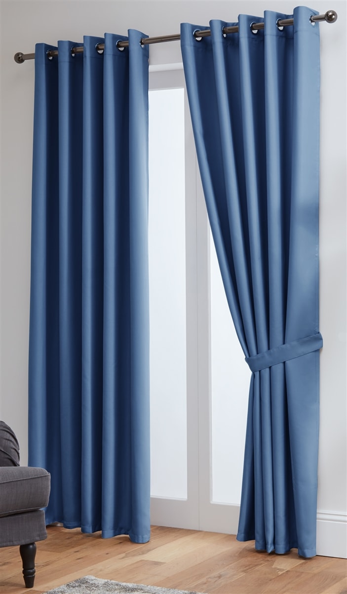 Thermal Blackout Ready Made Eyelet Curtains + Tie Backs (Blue)