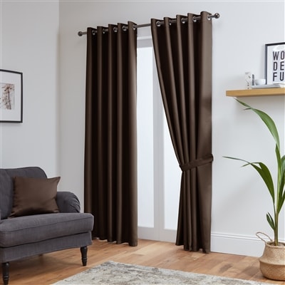 Thermal Blackout Ready Made Eyelet Curtains + Tie Backs (Chocolate)