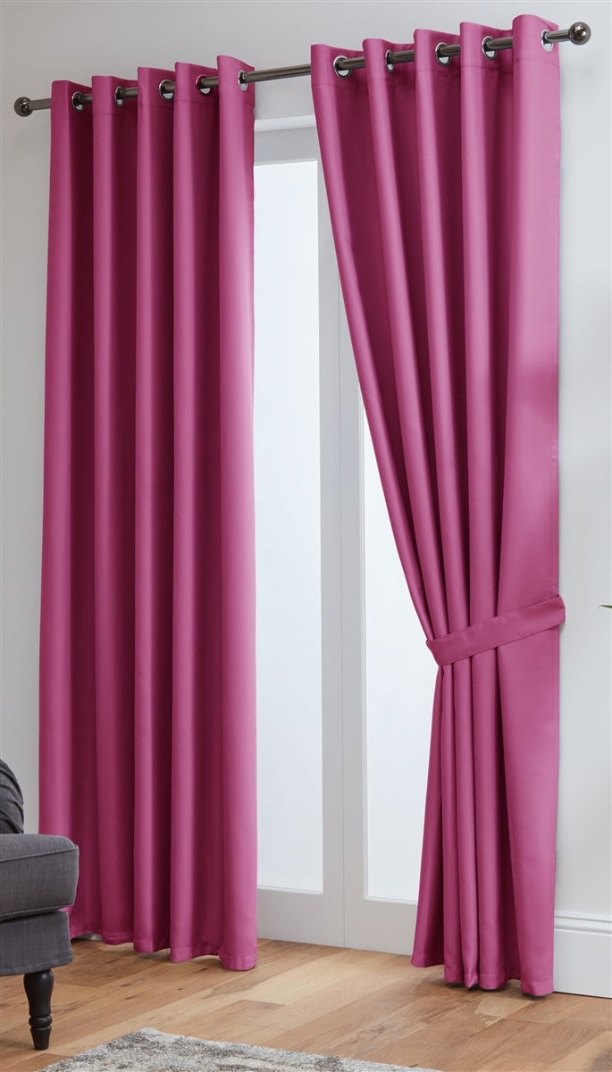 Thermal Blackout Ready Made Eyelet Curtains + Tie Backs (Fuchsia)