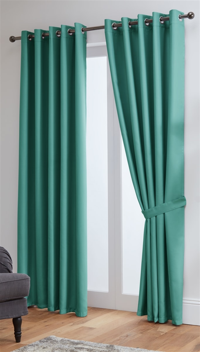 Thermal Blackout Ready Made Eyelet Curtains + Tie Backs (Teal)