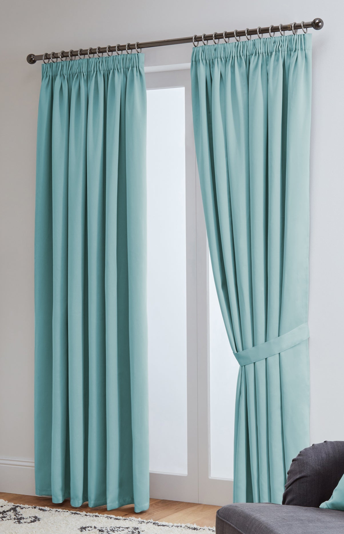Thermal Blackout Ready Made Tape Top Curtains + Tie Backs (Aqua)