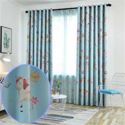 Unicorn Candy Blockout Eyelet Curtains Set - (Blue)