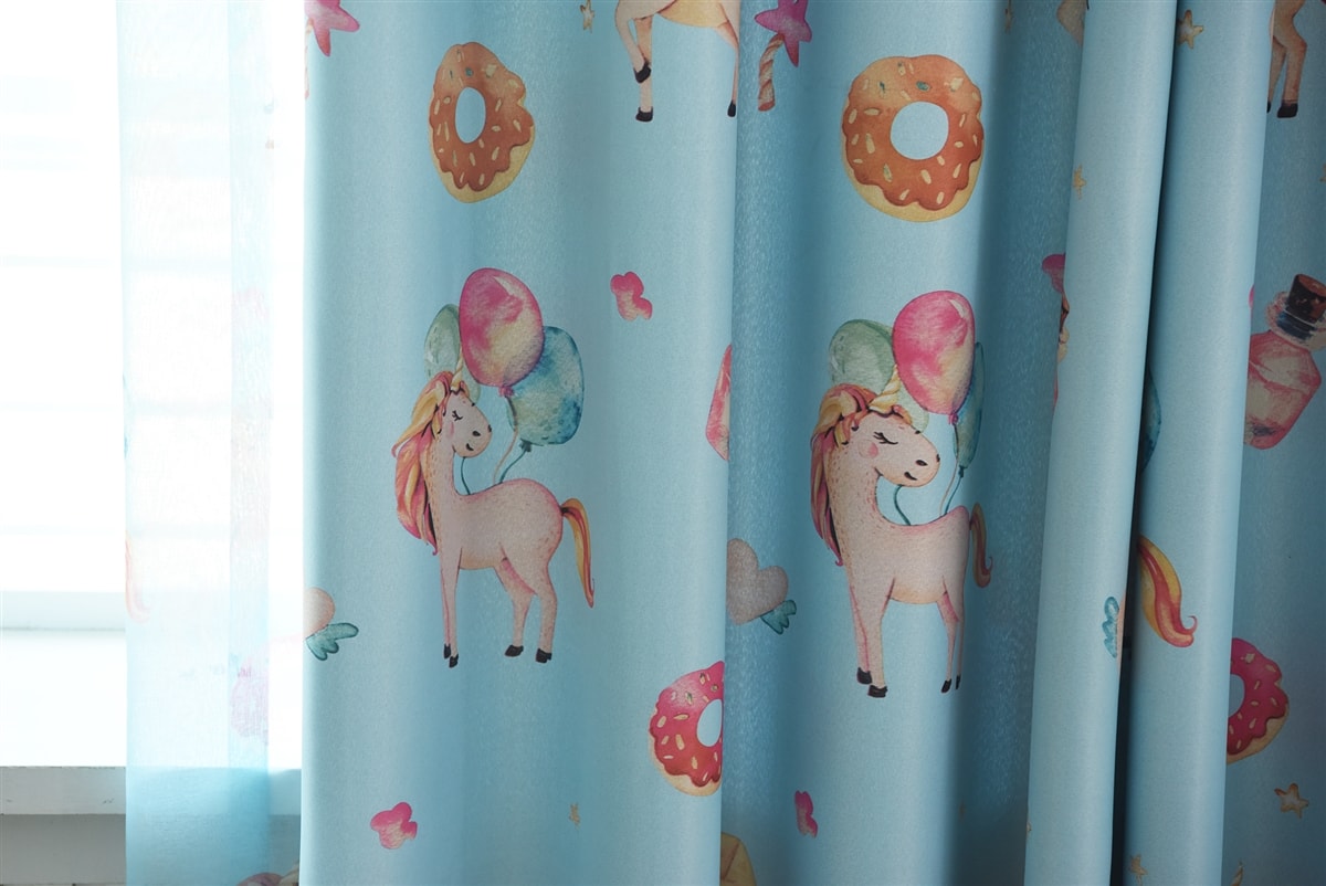 Unicorn Candy Blockout Eyelet Curtains Set - (Blue)