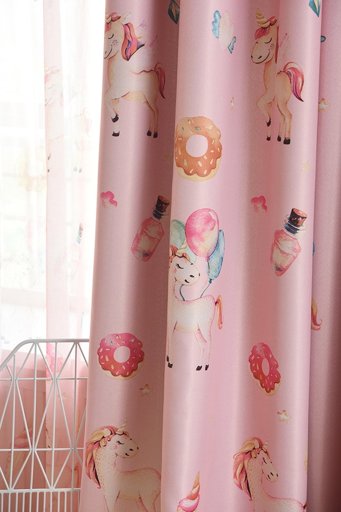 Unicorn Candy Blockout Eyelet Curtains Set - (Pink)