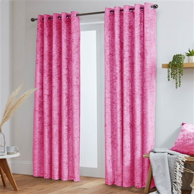 Crushed Velvet Fully Lined Ready Made Eyelet Curtains (Pink)