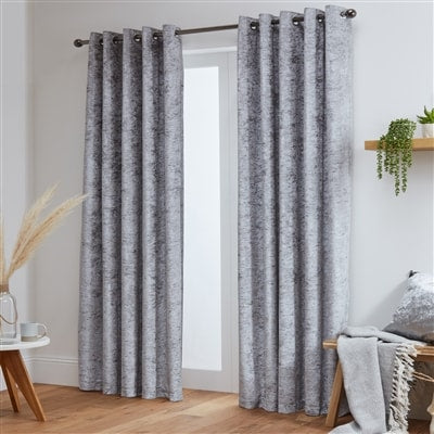 Crushed Velvet Fully Lined Ready Made Eyelet Curtains (Silver - Grey)