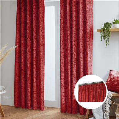 Crushed Velvet Fully Lined Ready Made Tape Top Curtains (Red)